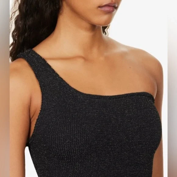 Hunza G Nancy Metallic One-Shoulder One-Piece Swimsuit Glittering Black OS NWT - Picture 7 of 15